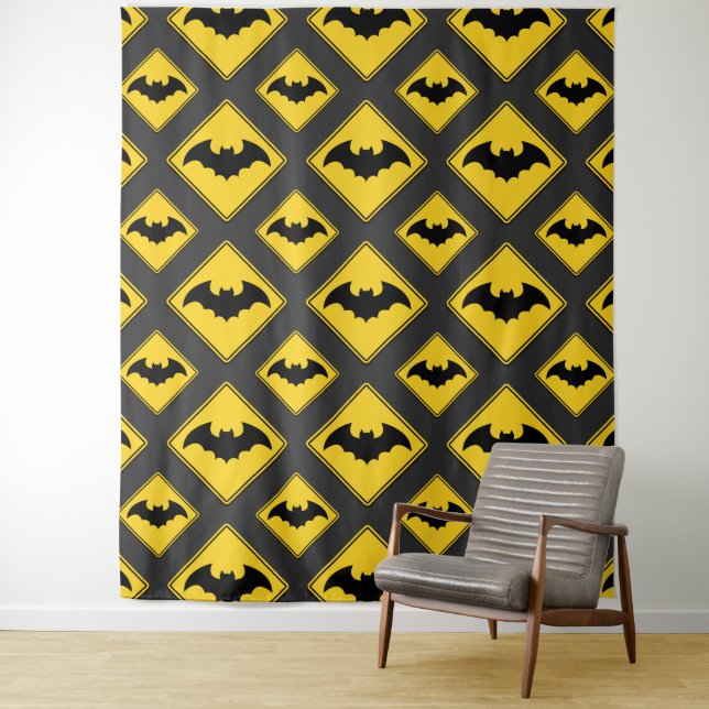 Vampire Bat Warning Halloween Photo Backdrop Tapestry (In Situ)