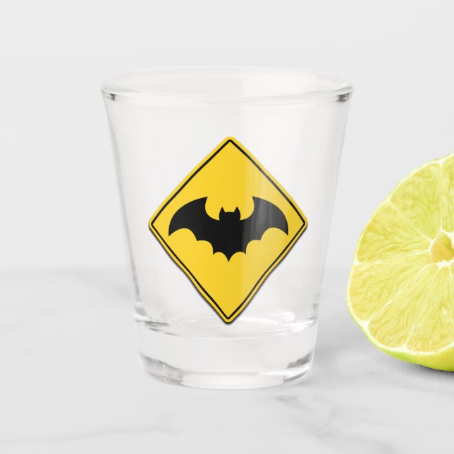Vampire Bat Warning Halloween Shot Glass (Front)