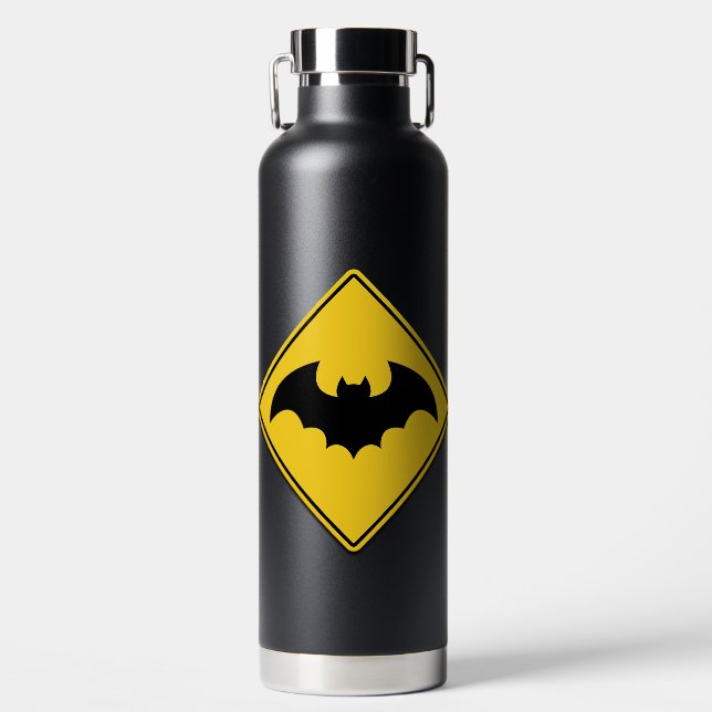 Vampire Bat Warning Halloween Water Bottle (Front)