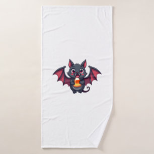 Vampire Bat with Candy � Cute Halloween T-Shirt Bath Towel