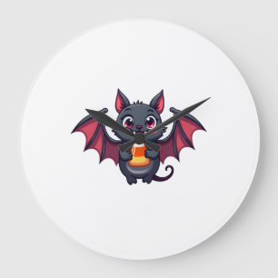 Vampire Bat with Candy � Cute Halloween T-Shirt Large Clock