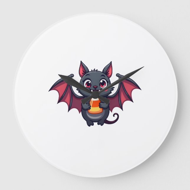 Vampire Bat with Candy � Cute Halloween T-Shirt Large Clock (Front)