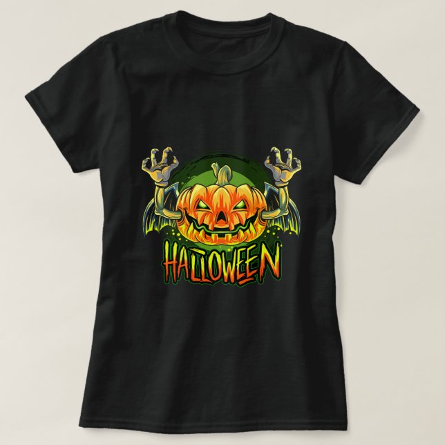 vampire bat with halloween pumpkin head T-Shirt (Design Front)
