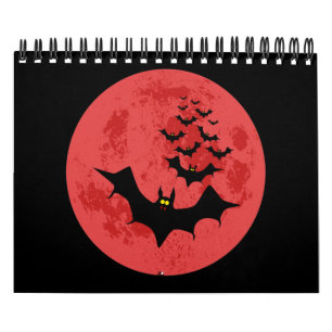 Vampire Bats Against The Red Moon Calendar