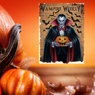 Vampire Bats Vintage Style Halloween Newspaper Poster