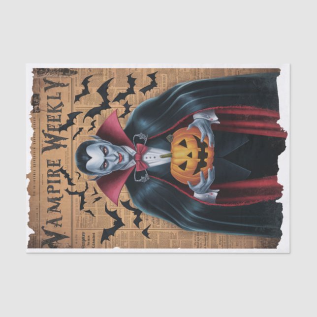 Vampire Bats Vintage Style Halloween Newspaper Tissue Paper (Front)