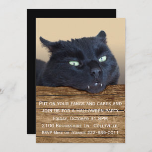 Vampire Black Cat Halloween Party Invitation