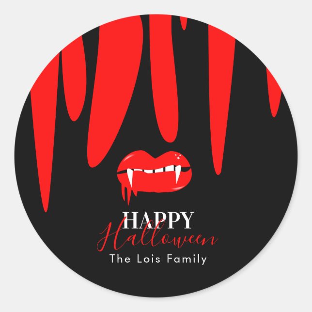 Vampire Blood Lips Halloween Treat Bag   Classic Round Sticker (Front)