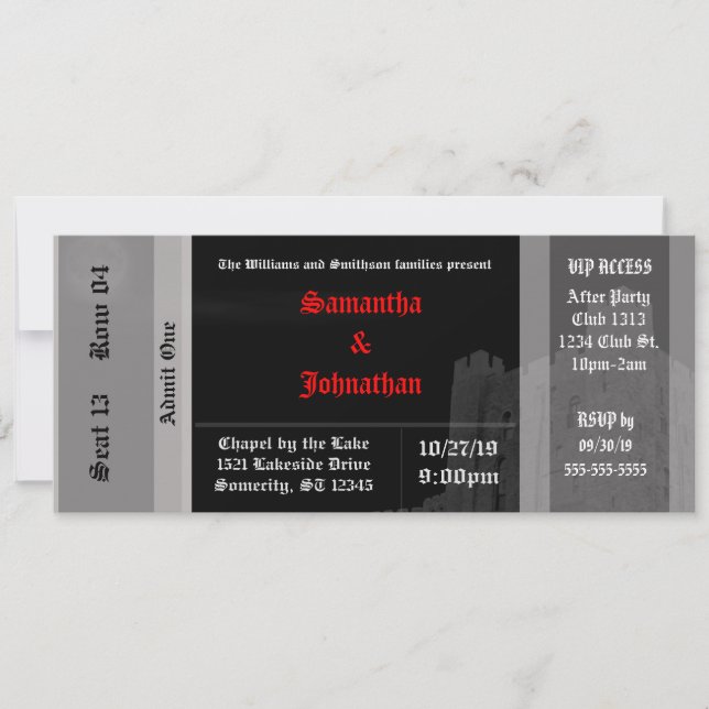 Vampire Castle Goth Wedding Ticket Invitations (Front)