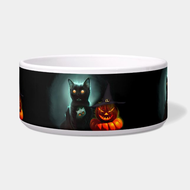 Vampire Cat and Wizard Pumpkin Halloween Surreal  (Front)