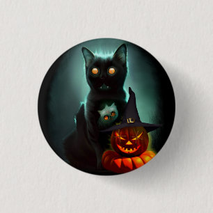 Vampire Cat and Wizard Pumpkin Halloween Surreal  3 Cm Round Badge