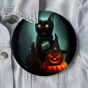 Vampire Cat and Wizard Pumpkin Halloween Surreal 6 Cm Round Badge