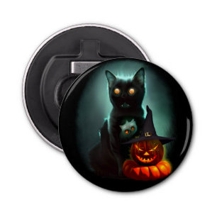 Vampire Cat and Wizard Pumpkin Halloween Surreal  Bottle Opener