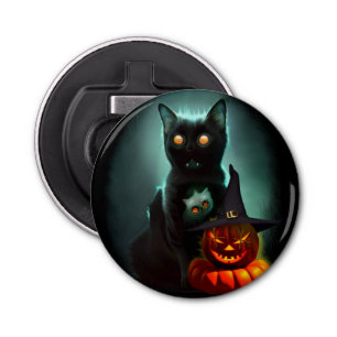 Vampire Cat and Wizard Pumpkin Halloween Surreal  Bottle Opener
