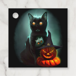 Vampire Cat and Wizard Pumpkin Halloween Surreal Favour Tags