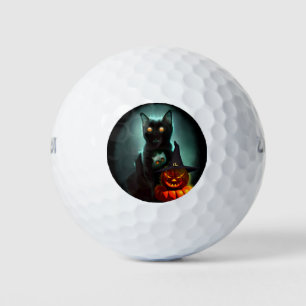 Vampire Cat and Wizard Pumpkin Halloween Surreal  Golf Balls