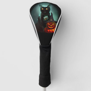 Vampire Cat and Wizard Pumpkin Halloween Surreal   Golf Head Cover