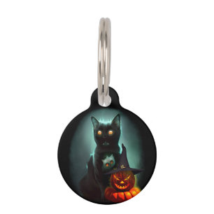 Vampire Cat and Wizard Pumpkin Halloween Surreal   Pet Tag