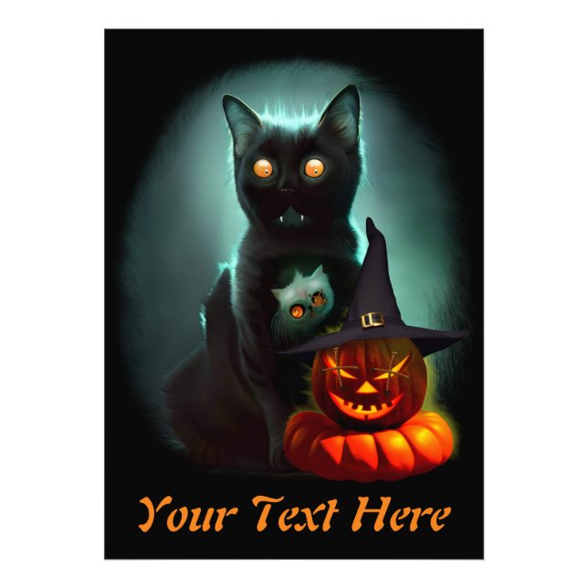 Vampire Cat and Wizard Pumpkin Halloween Surreal  Photo Print (Front)