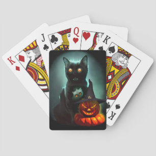 Vampire Cat and Wizard Pumpkin Halloween Surreal   Playing Cards
