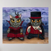 Vampire Cat Couple Gothic Cemetery Fantasy Art Pri