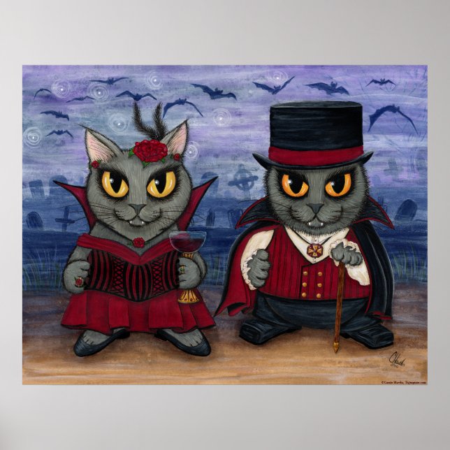 Vampire Cat Couple Gothic Cemetery Fantasy Art Pri Poster (Front)