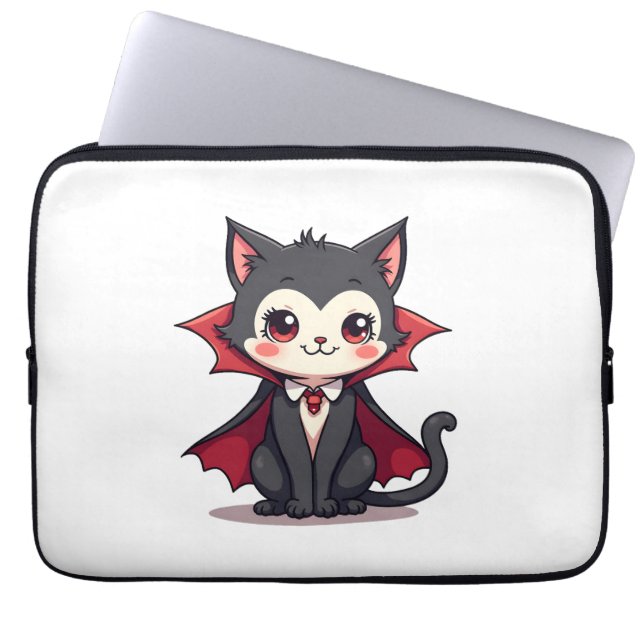 Vampire Cat � Cute Halloween Pet Tee Laptop Sleeve (Front)