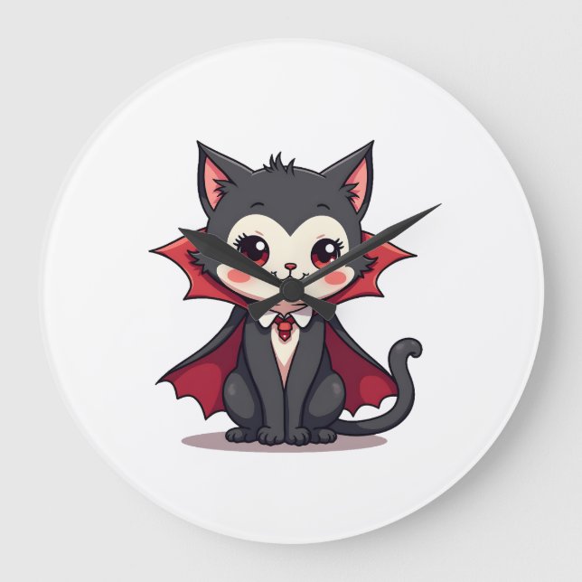 Vampire Cat � Cute Halloween Pet Tee Large Clock (Front)