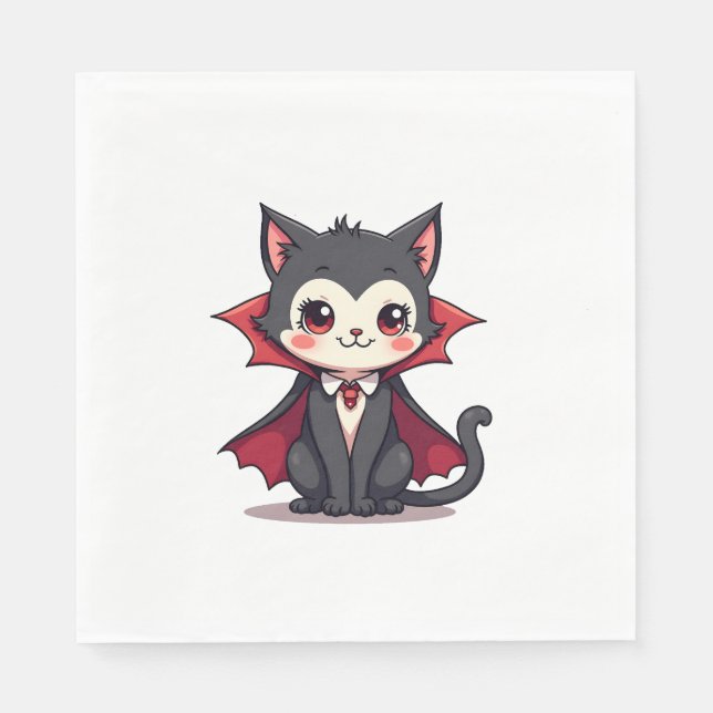 Vampire Cat – Cute Halloween Pet Tee Napkin (Front)