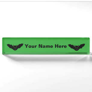 Vampire Cat Faced Bat Halloween Custom Desk Sign