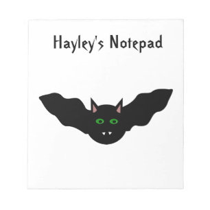 Vampire Cat Faced Bat Halloween Customisable Notep Notepad
