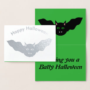 Vampire Cat Faced Bat Halloween Foil Card