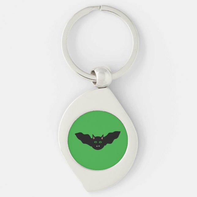 Vampire Cat Faced Bat Halloween Keychain (Front)