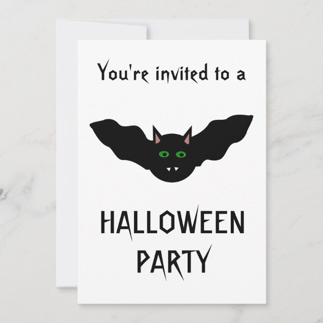 Vampire Cat Faced Bat Halloween Party Customisable Invitation (Front)