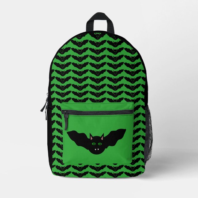 Vampire Cat Faced Bat Halloween Printed Backpack (Front)