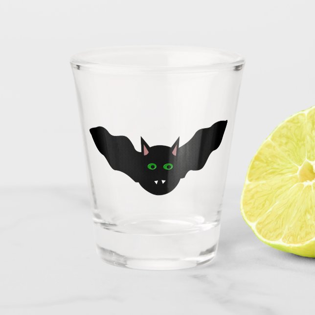 Vampire Cat Faced Bat Halloween Shot Glass (Front)
