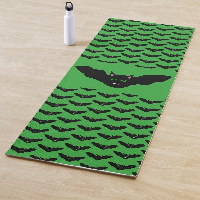 Vampire Cat Faced Bat Halloween Yoga Mat (In Situ)