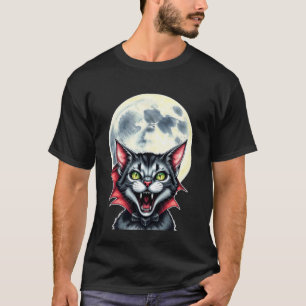 Vampire Cat Funny Halloween Full Moon Costume Boys T-Shirt
