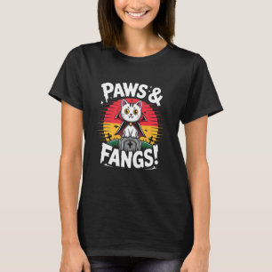 Vampire Cat on Gravestone Paws and Fangs Sunset T-Shirt