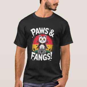 Vampire Cat on Gravestone Paws and Fangs Sunset T-Shirt
