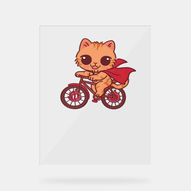 Vampire Cat on Halloween Bike Ride – Cute Spooky K Acrylic Sign (Front)