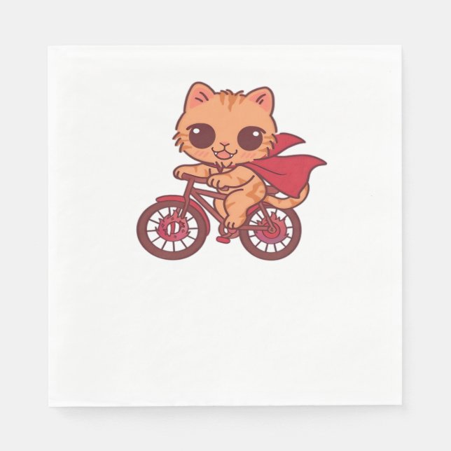 Vampire Cat on Halloween Bike Ride – Cute Spooky K Napkin (Front)