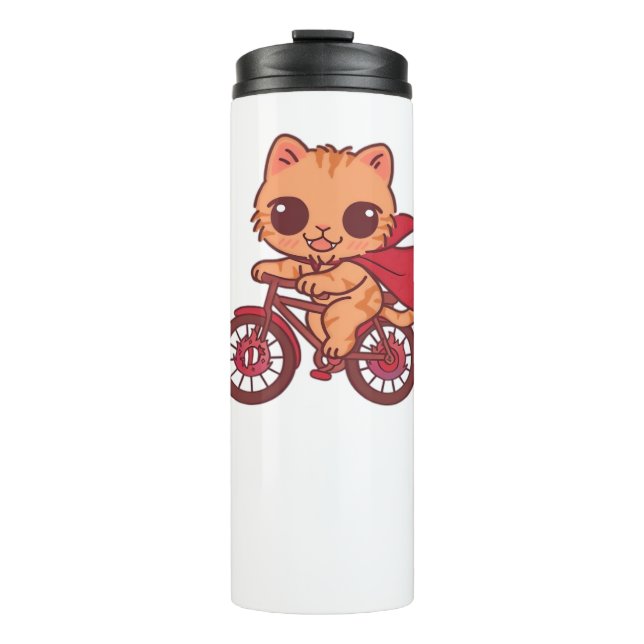Vampire Cat on Halloween Bike Ride – Cute Spooky K Thermal Tumbler (Front)