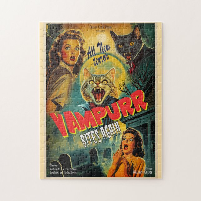 Vampire cat - retro horror poster jigsaw puzzle (Vertical)