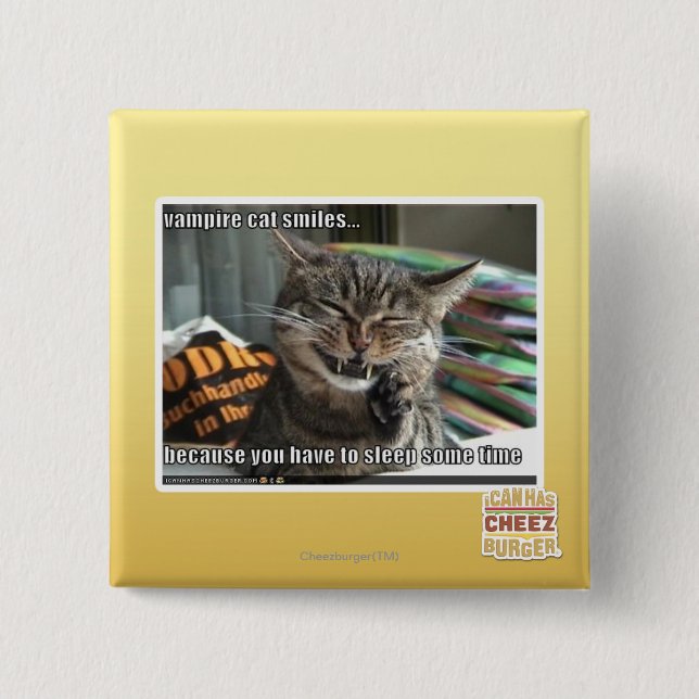 vampire cat smiles 15 cm square badge (Front)