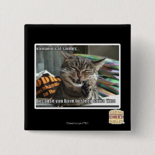 vampire cat smiles 15 cm square badge
