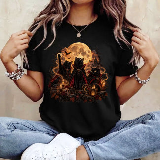 Vampire Cats Full Moon Halloween T-Shirt