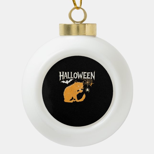 Vampire Cat's Halloween Classic T-Shirt Ceramic Ball Christmas Ornament (Front)