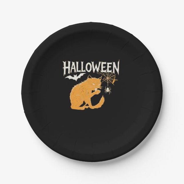 Vampire Cat's Halloween Classic T-Shirt Paper Plate (Front)