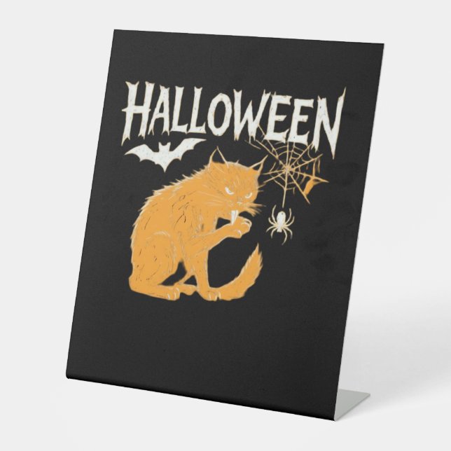 Vampire Cat's Halloween Classic T-Shirt Pedestal Sign (Front)